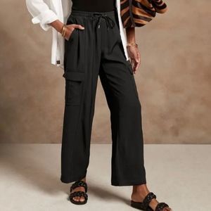BANANA REPUBLIC High Wide Cargo Pant, Black, Size Large Tall